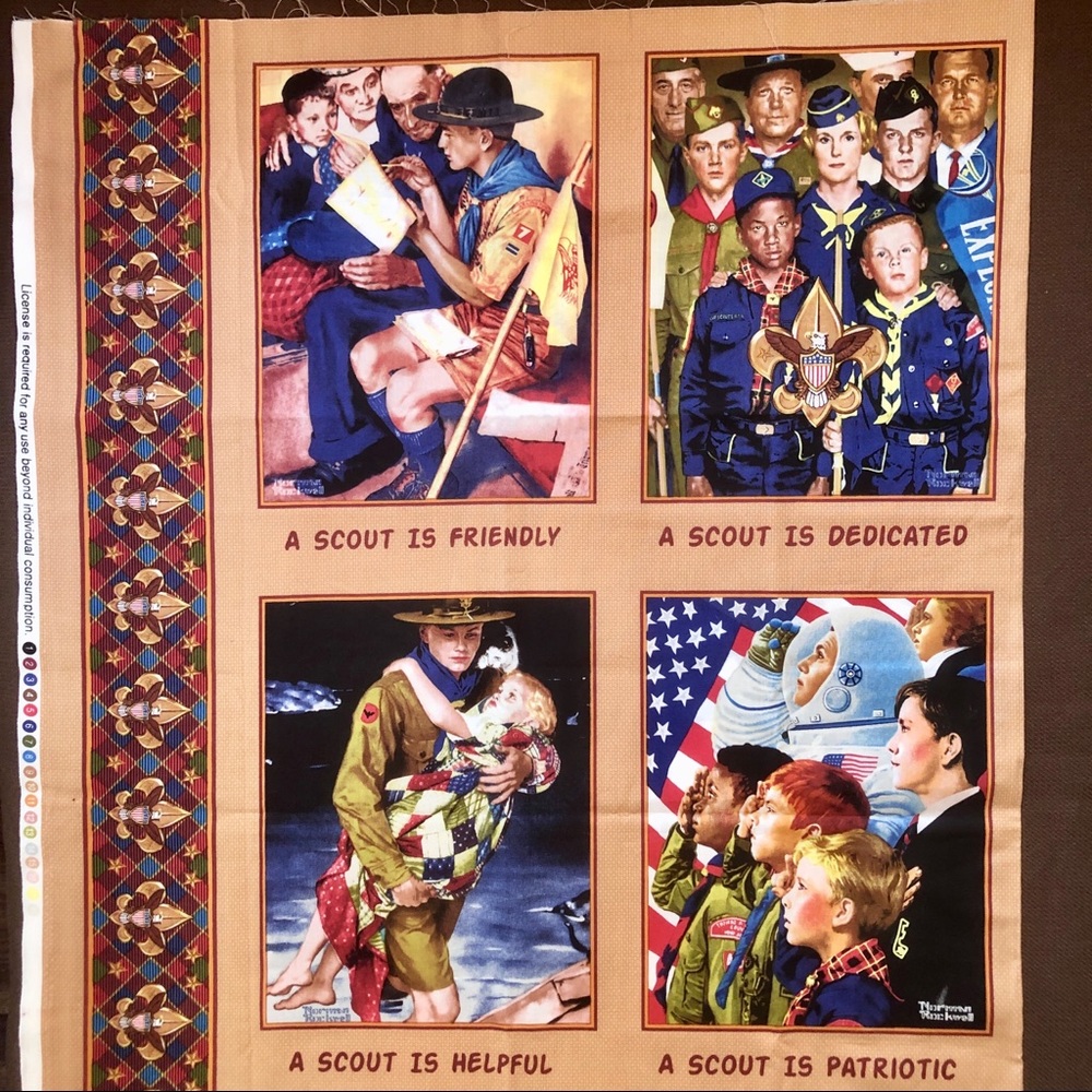Norman Rockwell Boy Scout 12 Panel Fabric HTF